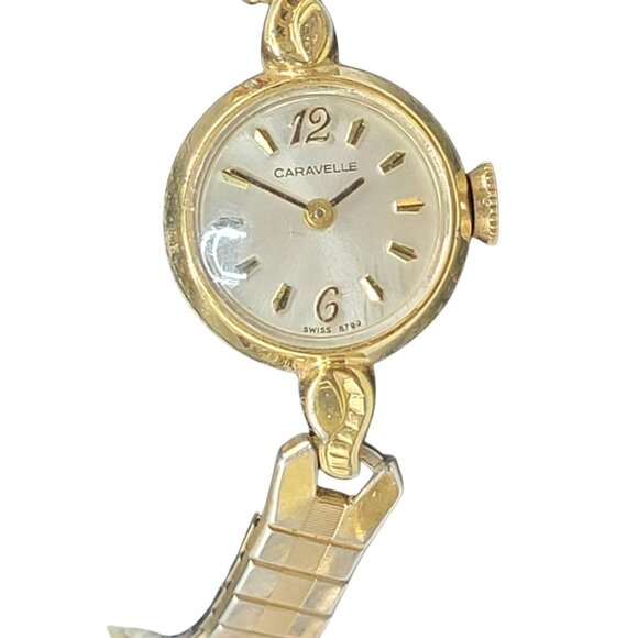 Carvelle by Bulova Ladies Wind Watch Vintage 6.5" Two Tone Band P0 1980 Swiss - Picture 12 of 14